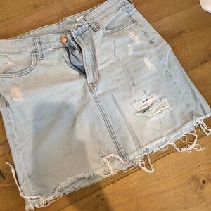 H&M Light Blue Distressed Denim Mini Skirt